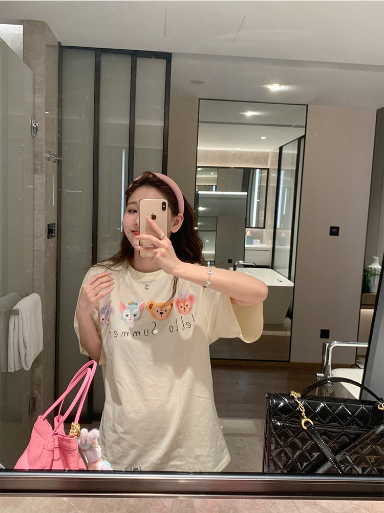KOREAN VERSION OF THE DESIGN SENSE OF FUN CARTOON PRINT SHORT-SLEEVED T-SHIRT WOMENS SUMMER LOOSE THIN SWEET FOREIGN AGE-REDUCING TOP