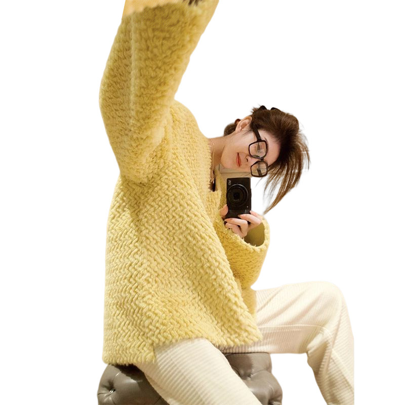 KOREAN VERSION OF LAZY WIND THICKENED FLUFFY LONG-SLEEVED KNITTED SWEATER WOMENS WINTER LOOSE AND THIN VERSATILE PULLOVER TOP TIDE