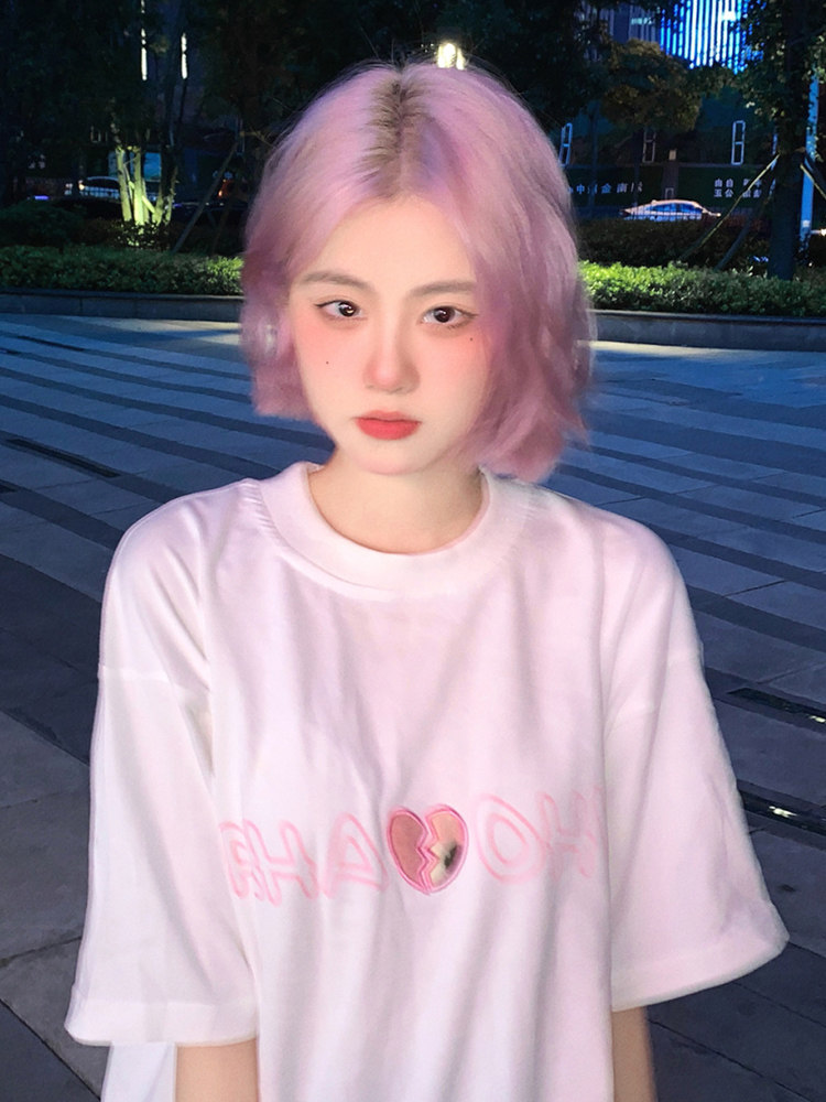 SUMMER INS SUPER HOT HARAJUKU STYLE ROUND NECK T-SHIRT FEMALE INTERNET CELEBRITY NEW TEMPERAMENT WHITE SWEET LOOSE SHORT-SLEEVED TOP TIDE