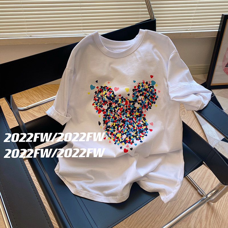 MICKEY MOUSE HEART GRAPHIC PRINT SHORT SLEEVE T-SHIRT WOMENS 2024 NEW LOOSE KOREAN VERSION NICHE TRENDY BRAND DESIGN TOP