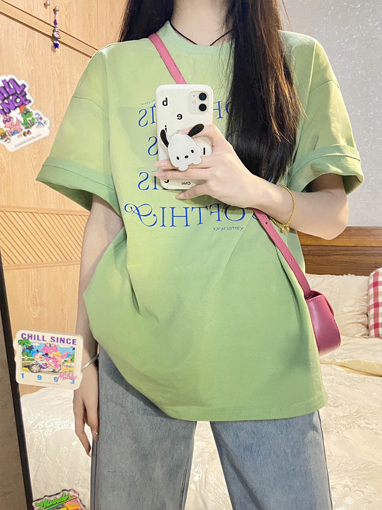 KOREAN VERSION OF SIMPLE CASUAL LETTER PRINT SHORT SLEEVE T-SHIRT WOMENS SUMMER LOOSE AND THIN VERSATILE AGE-REDUCING HIGH STREET TOP INS
