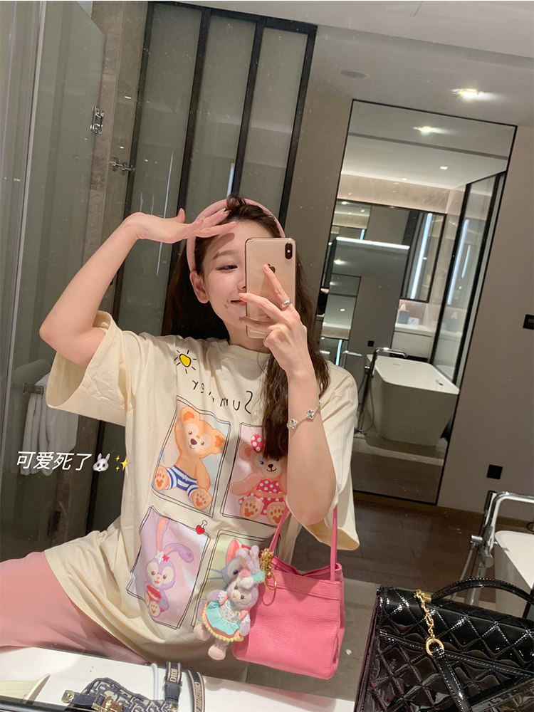KOREAN VERSION OF THE DESIGN SENSE OF FUN CARTOON PRINT SHORT-SLEEVED T-SHIRT WOMENS SUMMER LOOSE THIN SWEET FOREIGN AGE-REDUCING TOP