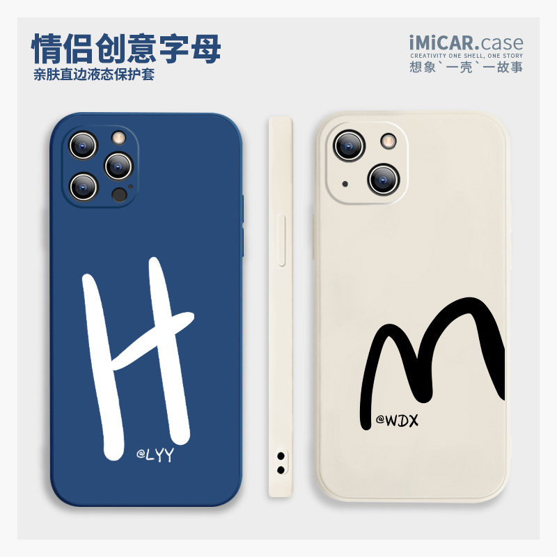 创意姓氏字母适用iphone15苹果13pro手机壳xsmax硅胶12小米14情侣opporeno11女款vivox100华为mate60高级感50