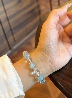 2026白水晶手串海宝蓝纯净高透天然水晶手链女蓝色小众高级转运送