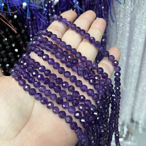 2025天然乌拉圭紫水晶6mm多切面圆珠散珠半成品一条38厘米长约62
