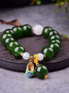 2026苏武珠宝 时尚女款和田碧玉玉髓手链 配景泰蓝玛瑙配饰