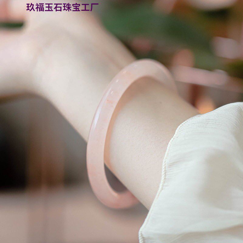 2026桃花酿|天然玉镯女年轻款真玉粉色金丝玉少女细圆条手镯佘太