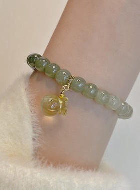 2026天然和田玉青白玉渐变手串手链晴水湖水绿柠檬晶钱袋子DIY女