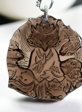 2026天然冰种黑曜石五仙九尾狐吊坠毛衣链茶冰晶九尾狐项链