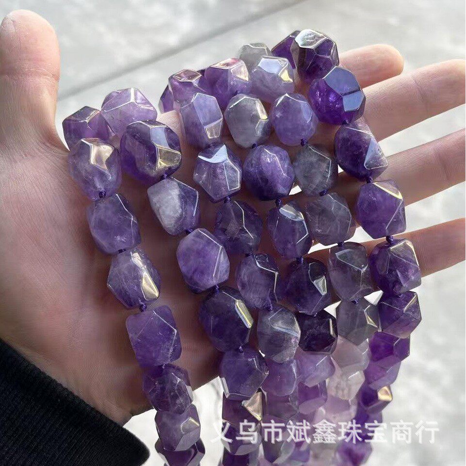 2026斌鑫珠宝 天然紫水晶原石切面散珠半成品串珠diy饰品配件手链
