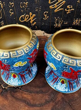 2026道家用黄铜五雷杯太极杯手工彩绘云纹五雷杯子净水杯供水杯法