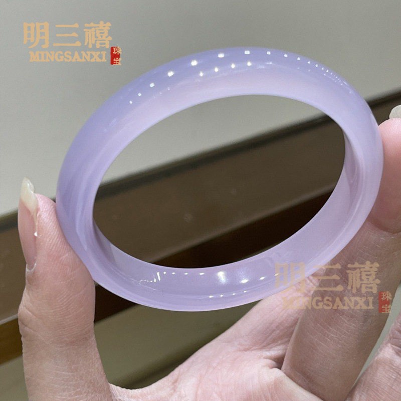 2026玉髓手镯巴西玛瑙浅紫色扁条冰紫罗兰芋泥波波天然冰种玉镯