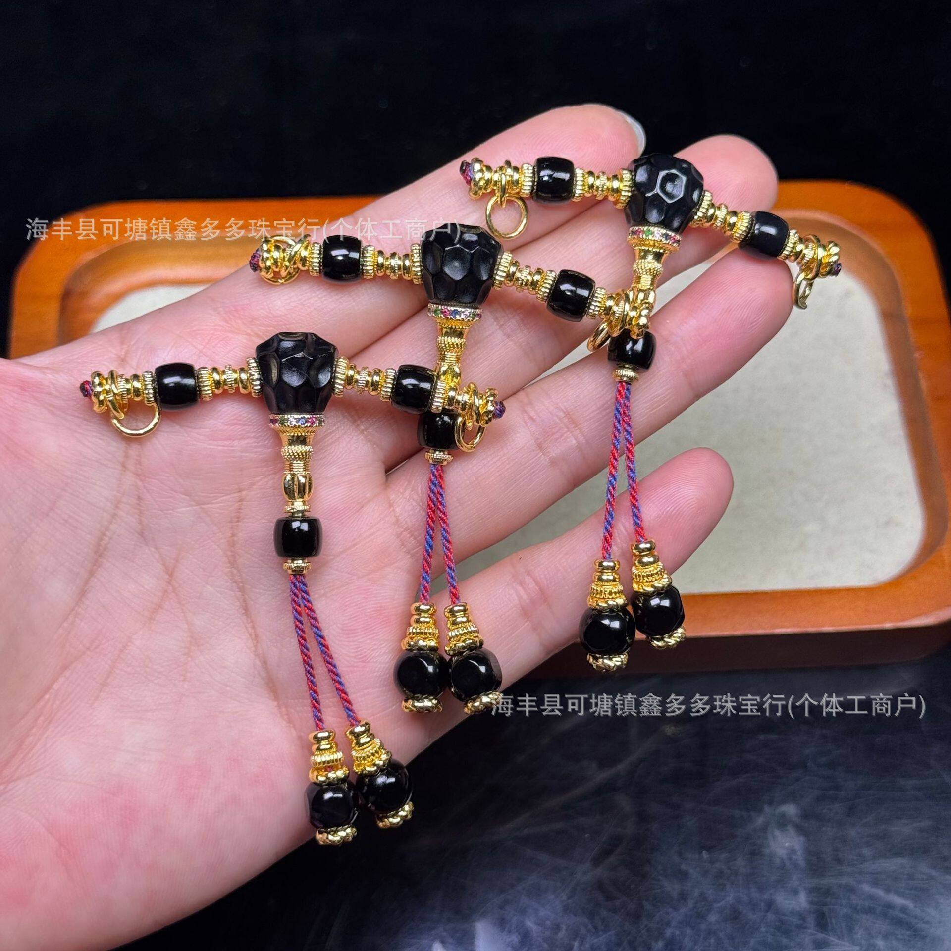 2026天然黑玛瑙三通万能轴套装组合佛头星月金刚菩提108配饰厂家