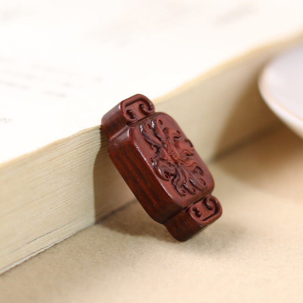 2026紫檀木雕刻九尾狐牌DIY国风吊坠配件手机链手串项链文玩佛珠