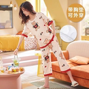 带胸垫一体睡衣女夏天短袖 卡通休闲家居服可外穿 七分裤 纯棉套装
