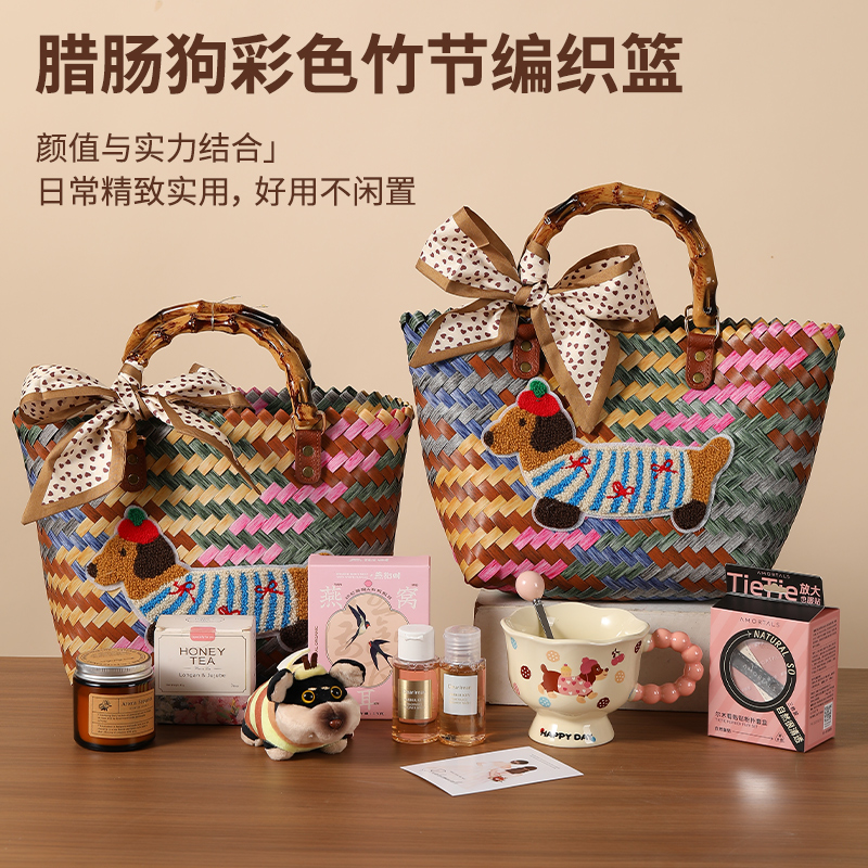 小红书热销~腊肠狗竹编篮伴手礼