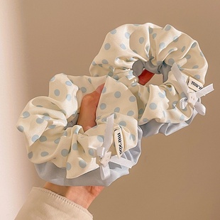 2025春夏新款 清新蝴蝶结波点大肠发圈高弹力头绳发饰蓝色系