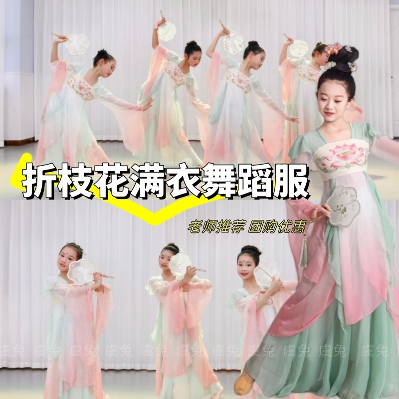 折枝花满衣舞蹈服采莲演出服等归人表演服装中国舞民族扇子舞服装