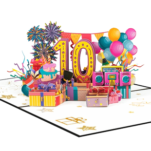 恭吉福2024新款入职周年庆贺卡3D立体结婚生日退休纪念日通用卡片创意3D手工纸雕定制企业员工祝福语数字LOGO