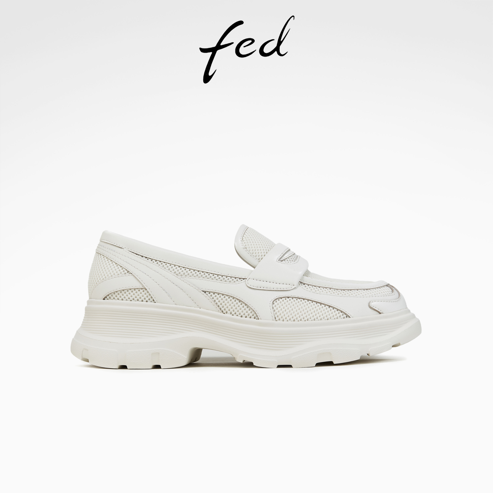 fed白色乐福鞋春季新款女鞋深口单鞋增高老爹鞋女款S0225-YAC005