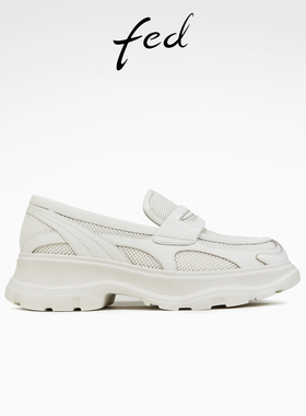 fed白色乐福鞋春季新款女鞋深口单鞋增高老爹鞋女款S0225-YAC005