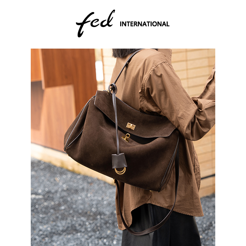 反绒磨砂皮凯莉包麂皮包