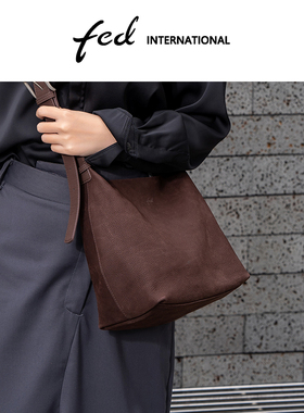 fed麂皮风托特包反绒磨砂皮单肩水桶包HOBO包大容量女包BFA9468