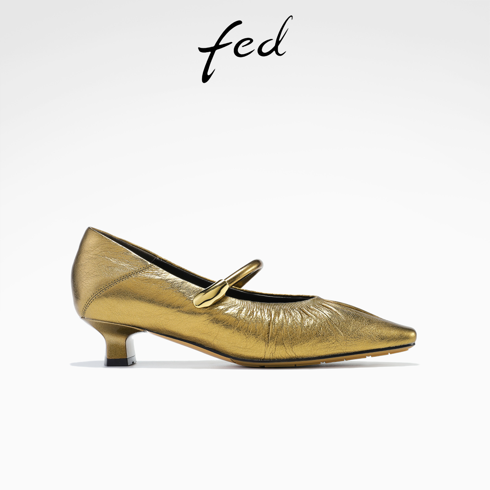 fed法式单鞋春季新款女鞋褶皱小皮鞋细跟玛丽珍鞋女款S1118-ZC369