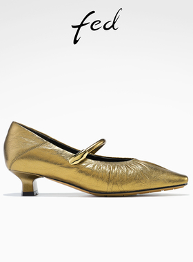 fed法式单鞋春季新款女鞋褶皱小皮鞋细跟玛丽珍鞋女款S1118-ZC369