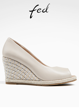 fed鱼嘴坡跟凉鞋夏季新款女鞋草编麻绳厚底单鞋女款D0415-YAB657