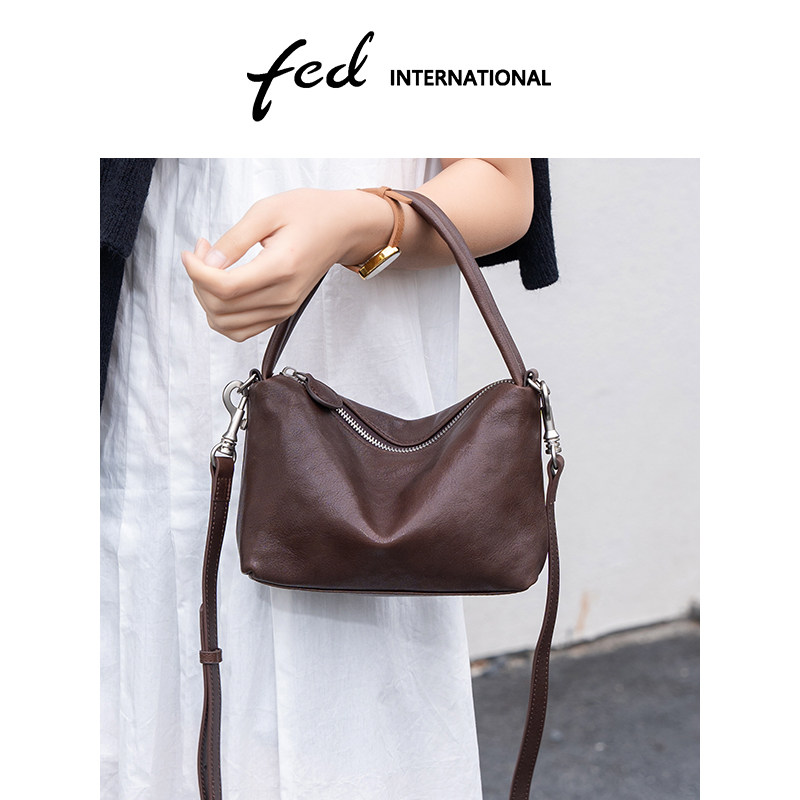 fed植鞣皮头层牛皮斜垮单肩托特包长期主义雅丹风HOBO包BFA