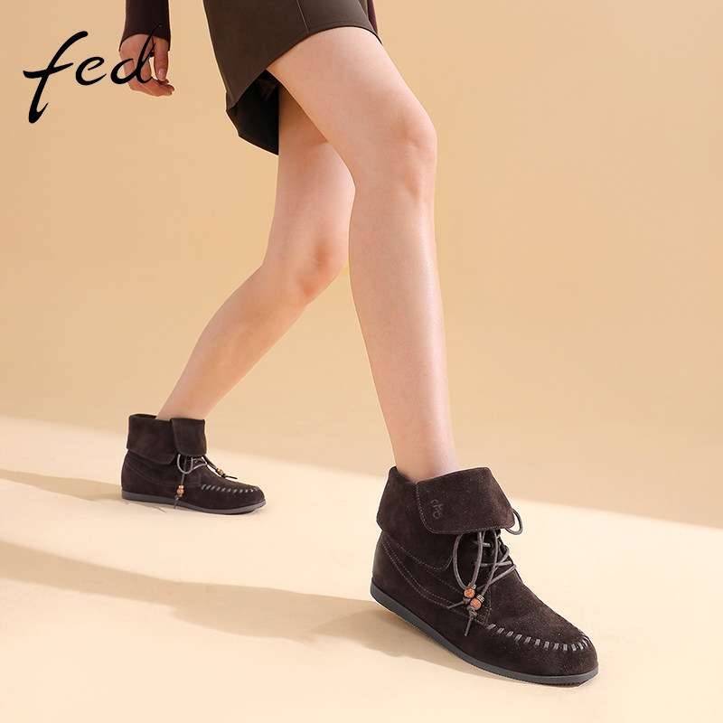 fed复古短靴女秋季新款女靴厚底