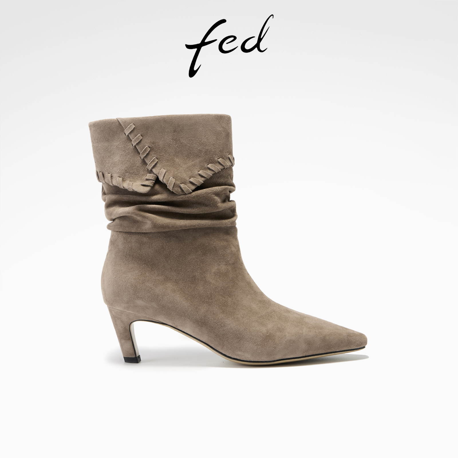 fed法式短靴冬季新款女靴尖头时装靴气质堆堆靴女款S1025-YAB207