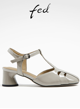 fed中跟罗马凉鞋夏季新款女鞋真皮猪笼鞋后空单鞋女款D0428-ZF003
