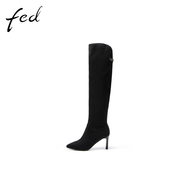 fed秋冬简约纯色弹力过膝靴