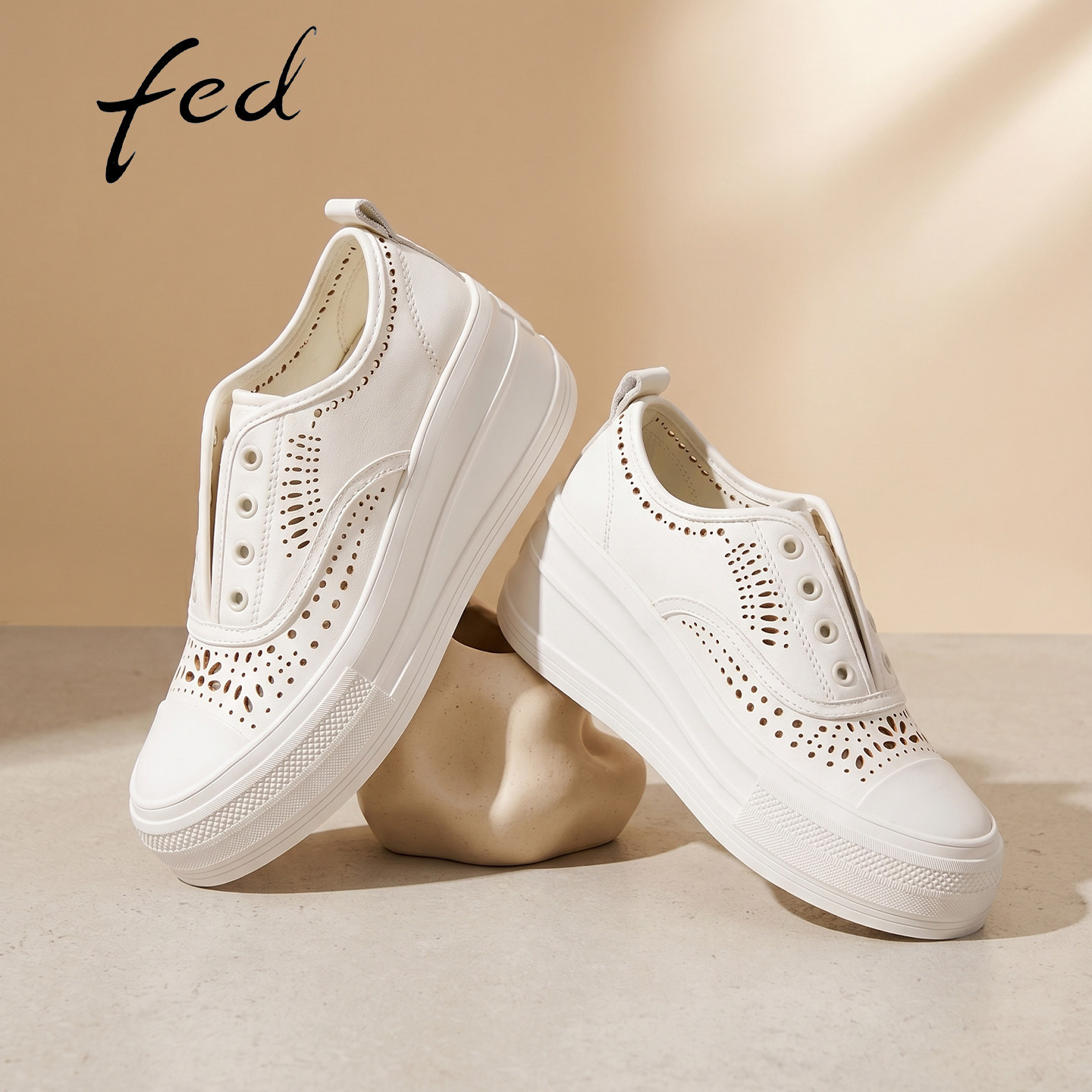 fed镂空系带白色板鞋夏季新款