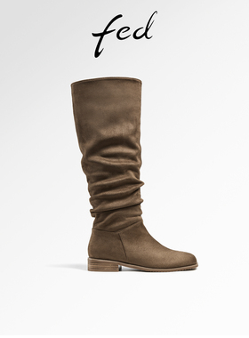 fed复古堆堆靴冬季新款靴子褶皱时装靴粗跟长靴女款R1027-ZFA330
