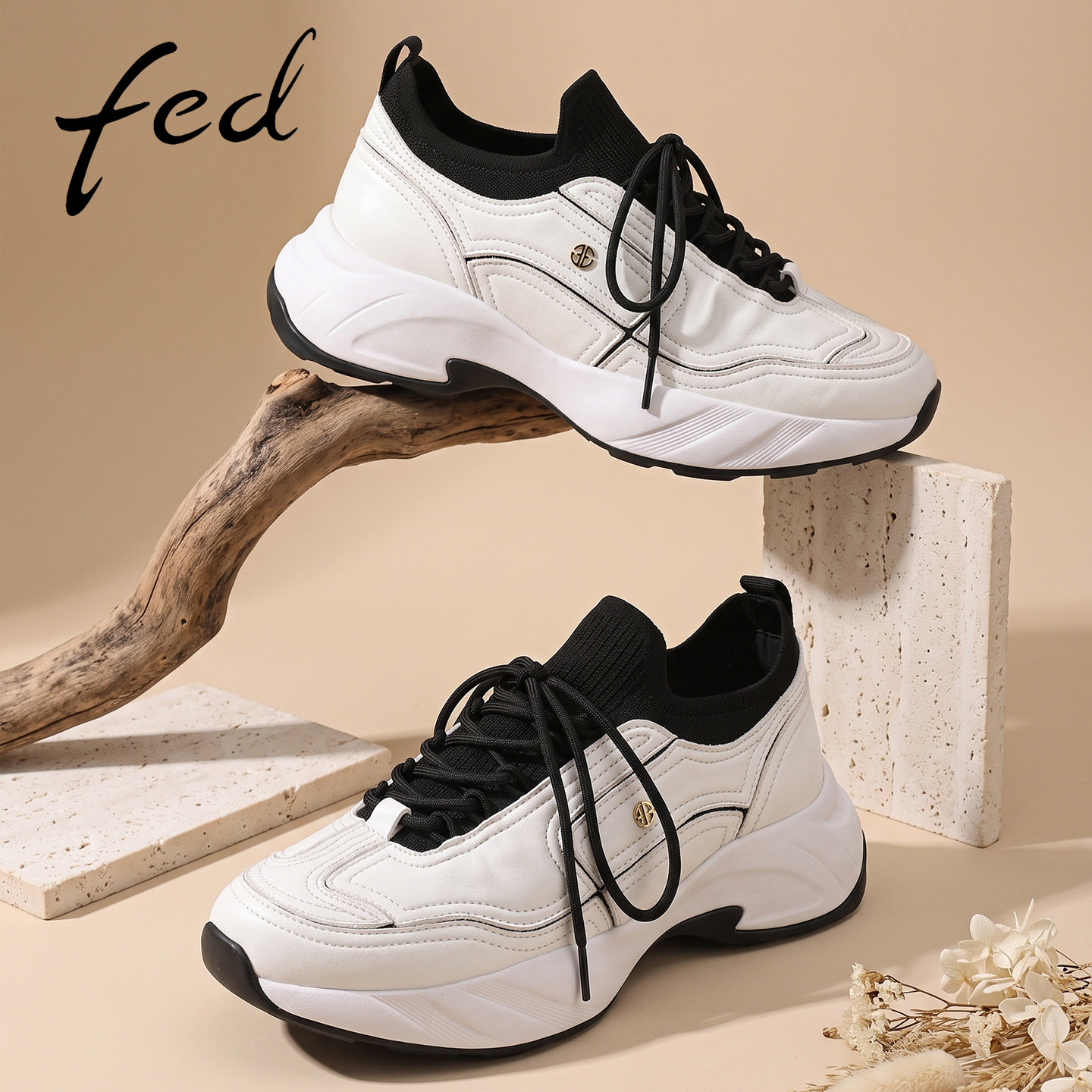 fed黑白拼色老爹鞋女新款系带