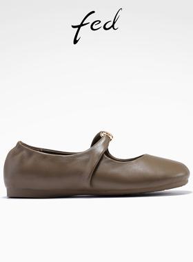 fed真皮单鞋秋季新款女鞋轻便奶奶鞋金属扣芭蕾鞋女S0905-YAB022