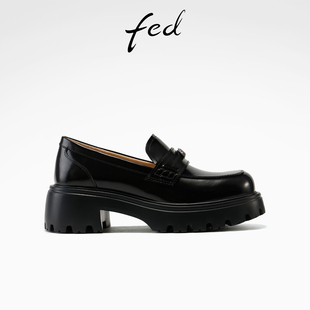 女鞋 黑糖徽牌单鞋 黑色小皮鞋 fed厚底乐福鞋 款 新款 女款 YA566 女春季