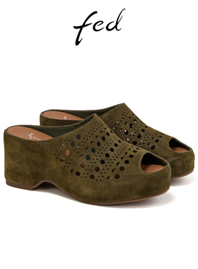 fed坡跟凉拖夏季新款女鞋增高半拖气质鱼嘴拖鞋女款S0526-YAB738