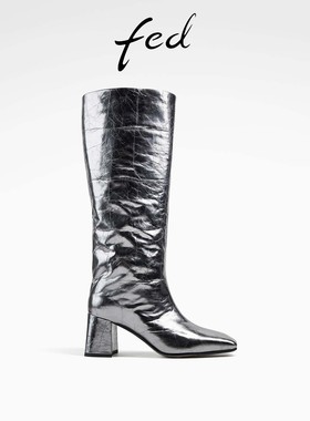 【银河之舞】fed粗跟时装靴秋季新款女靴牛皮长筒靴D0907-YAB121