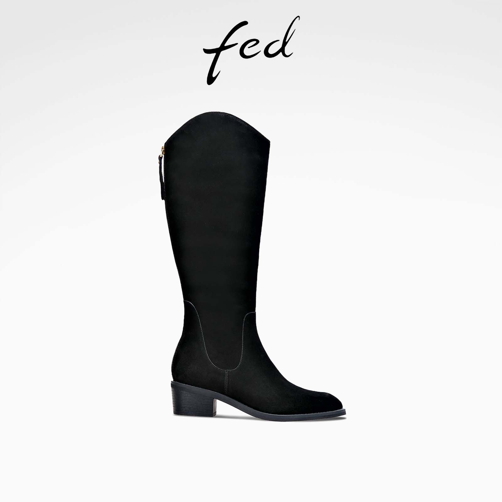 fed粗跟骑士靴冬季新款女靴高筒时装靴尖头长靴女款S1118-DD0258