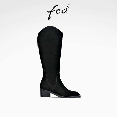 fed粗跟骑士靴冬季新款女靴高筒时装靴尖头长靴女款S1118-DD0258