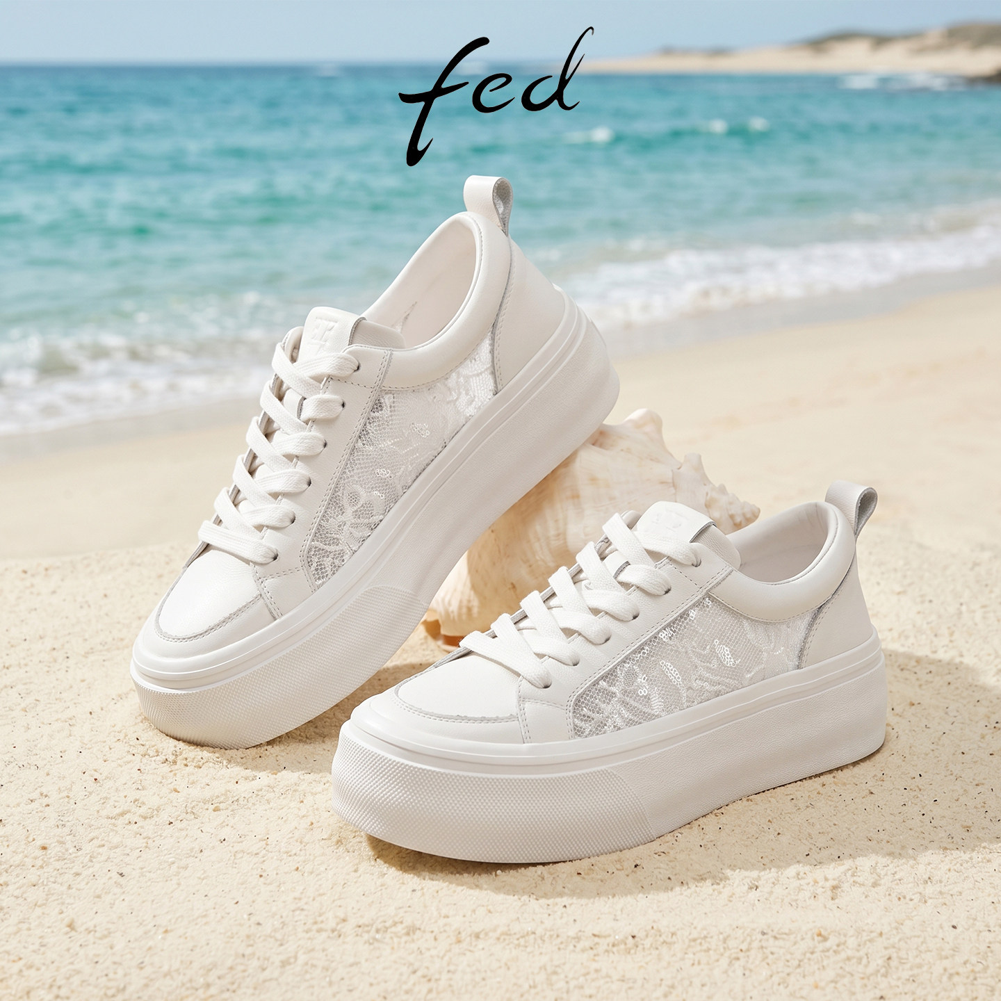 fed厚底小白鞋女夏季新款网纱透气女鞋增高休闲鞋轻便板鞋旅游鞋