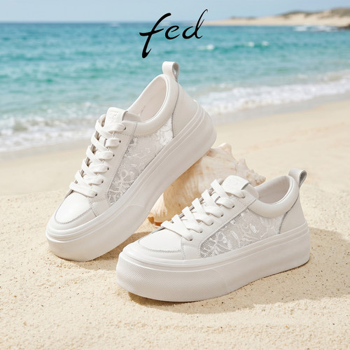 fed夏季网纱透气厚底小白鞋女