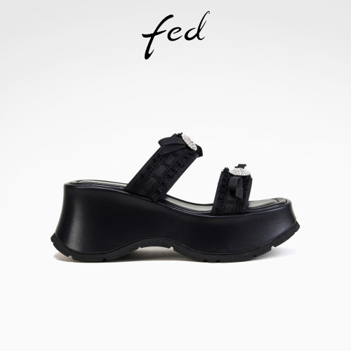 fed时尚沙滩鞋夏季新款女鞋松糕底凉拖黑色厚底拖鞋女S0508-ZC566