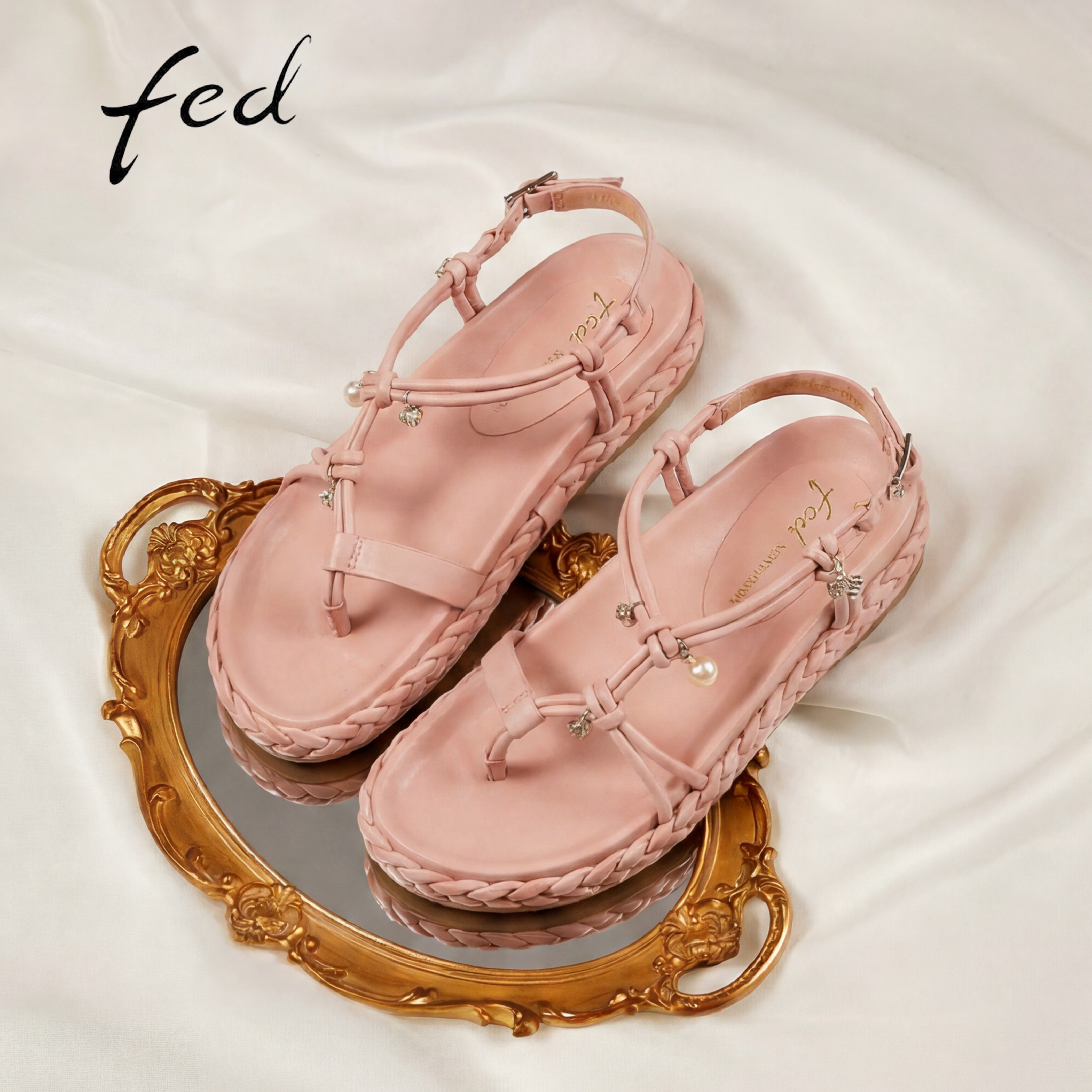 fed粉色平底凉鞋女配裙子沙滩鞋