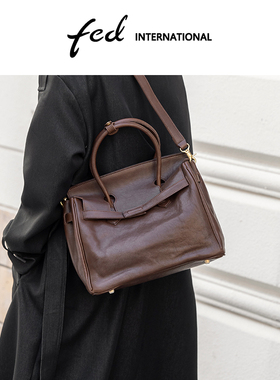 fed植鞣头层牛皮铂金包大容量托特包单肩手提包包女真皮BFA9088