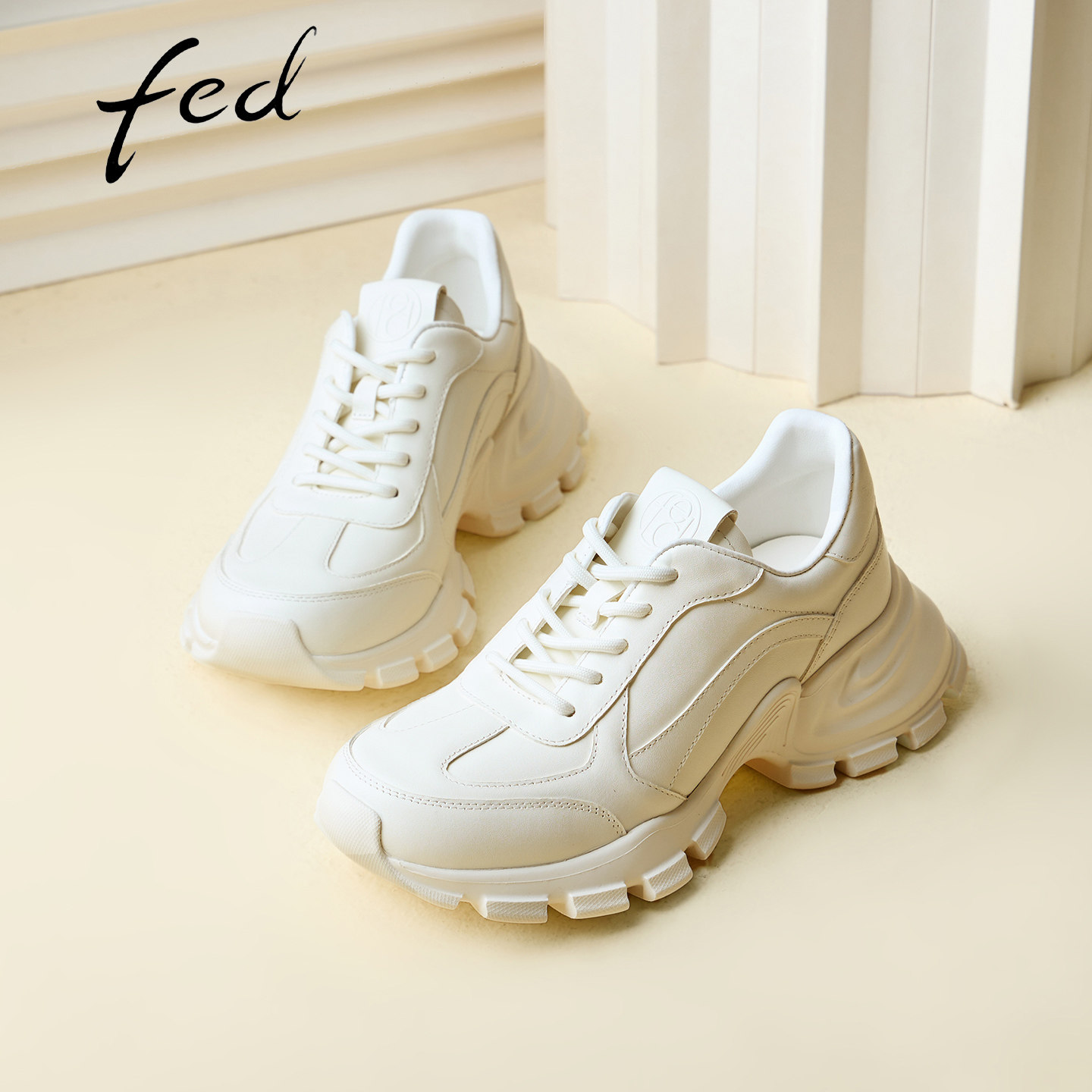 fed厚底休闲鞋女夏季新款巨好看增高系带小白鞋百搭不累脚老爹鞋